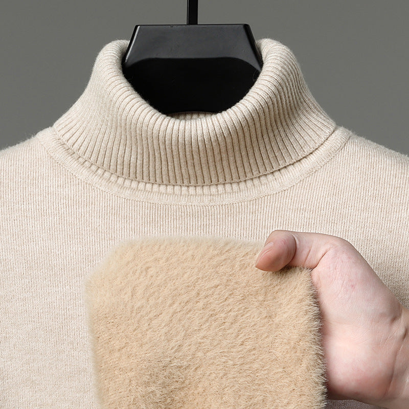 Men’s Fleece-Lined Mink Turtleneck Sweater Thick Warm
