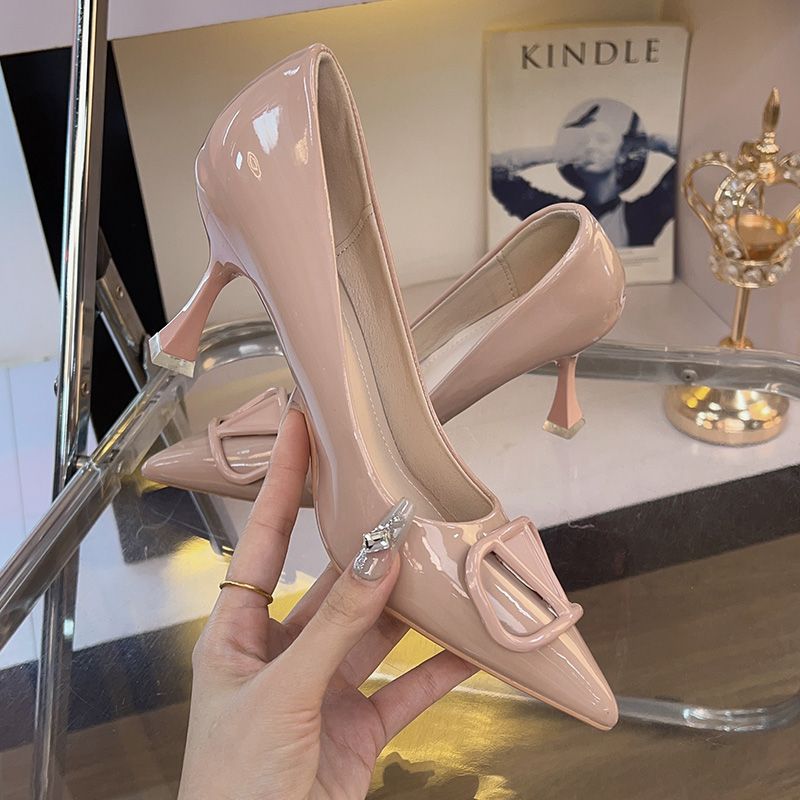 Nude Patent Leather Stiletto Pointed Toe Heels