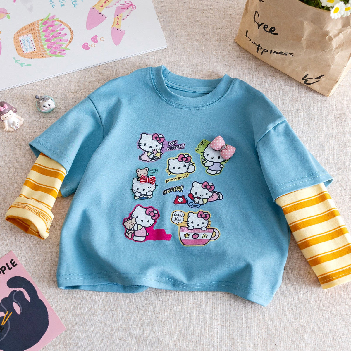 Girls Cartoon Faux Two-Piece Top – Long Sleeve T-Shirt – T-Shirts – Image 6