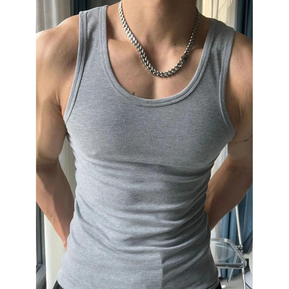 Men’s Striped Cotton Base Vest Summer Fitness Elastic Waistcoat