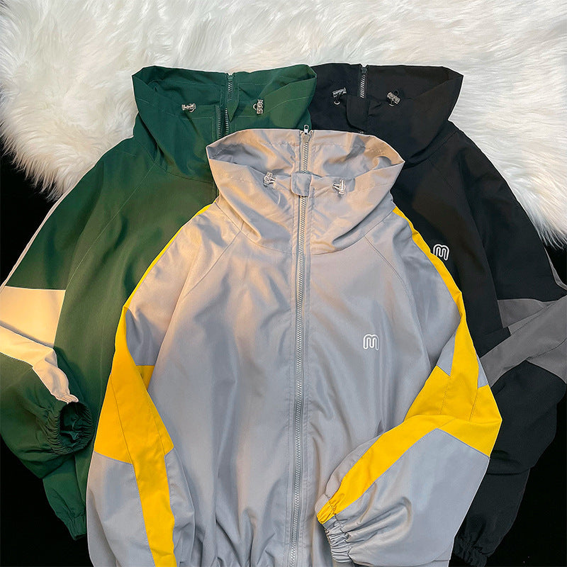 Retro Splicing Workwear Jacket – Men’s & Women’s Couple Stand