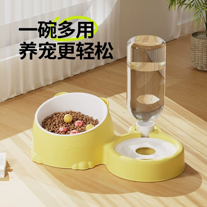 Double Cat & Dog Bowl Automatic Water and Food Steel Bowl