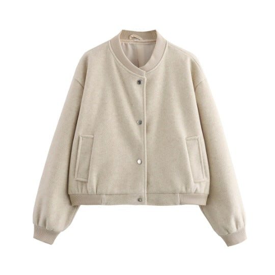 Women’s Short Bomber Jacket Casual Long-Sleeved