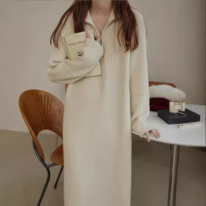 Korean-Style Knee-Length Sweater Dress