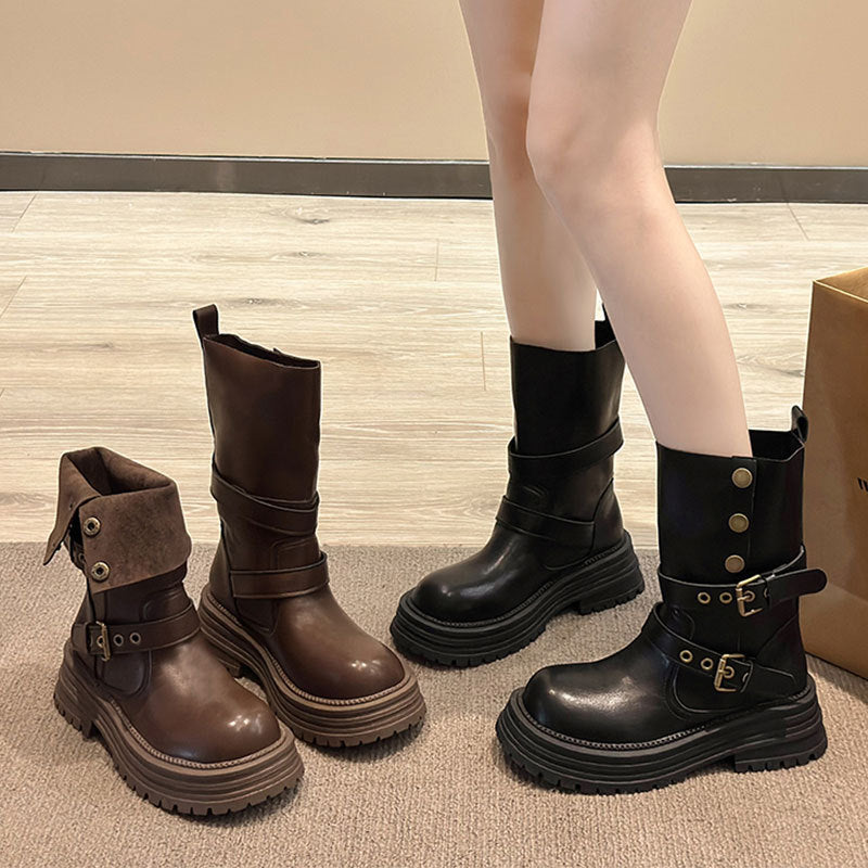 British Style Retro Chunky Sole Short Boots