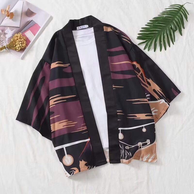 STOCK-Men’s Kimono Cardigan Japanese Print Summer Jacket