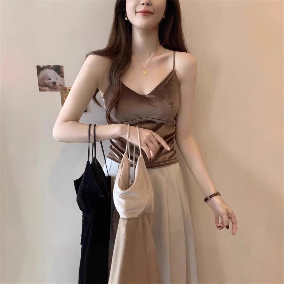 INSTOCK-Women's Golden Velvet Camisole – Elegant & Cozy