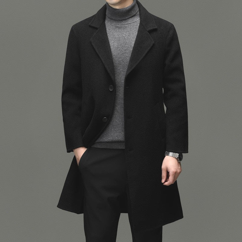 STOCK-Men’s Mid-Length Wool Coat – Youth Business Single-Breasted