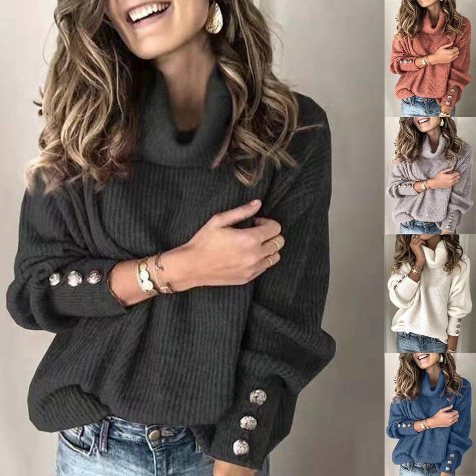 European-Style Turtleneck Knit Sweatshirt