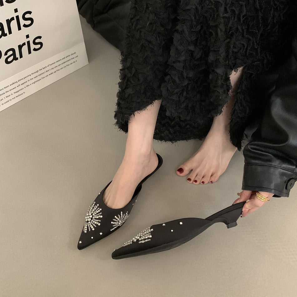 INSTOCK-Rhinestone Pointed Muller Sandals– Chic Women’s Footwear