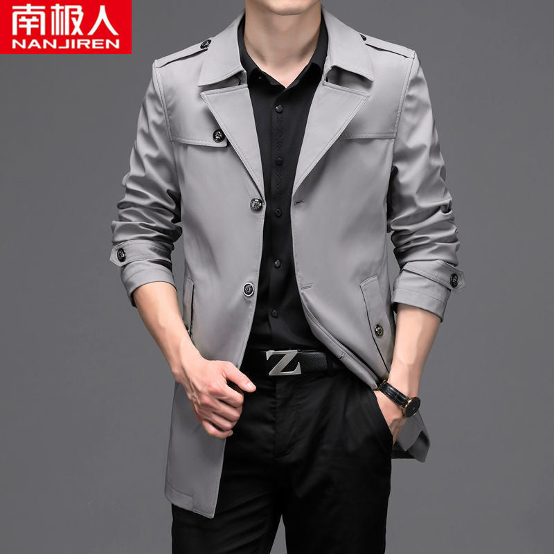 Men’s Medium Long Windbreaker Coat Autumn Winter Jacket