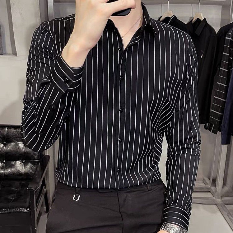 STOCK-Men's Non-Iron Striped Shirt – Korean Style Elegance