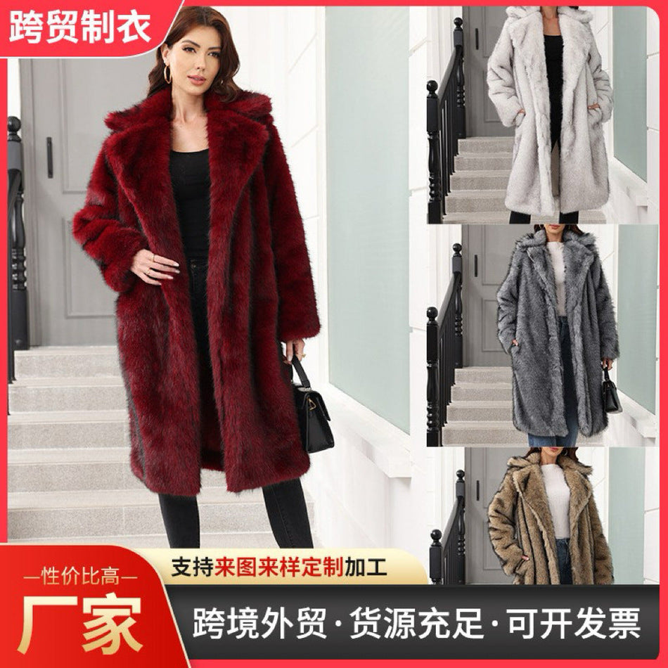 European Faux Fur Overcoat Women