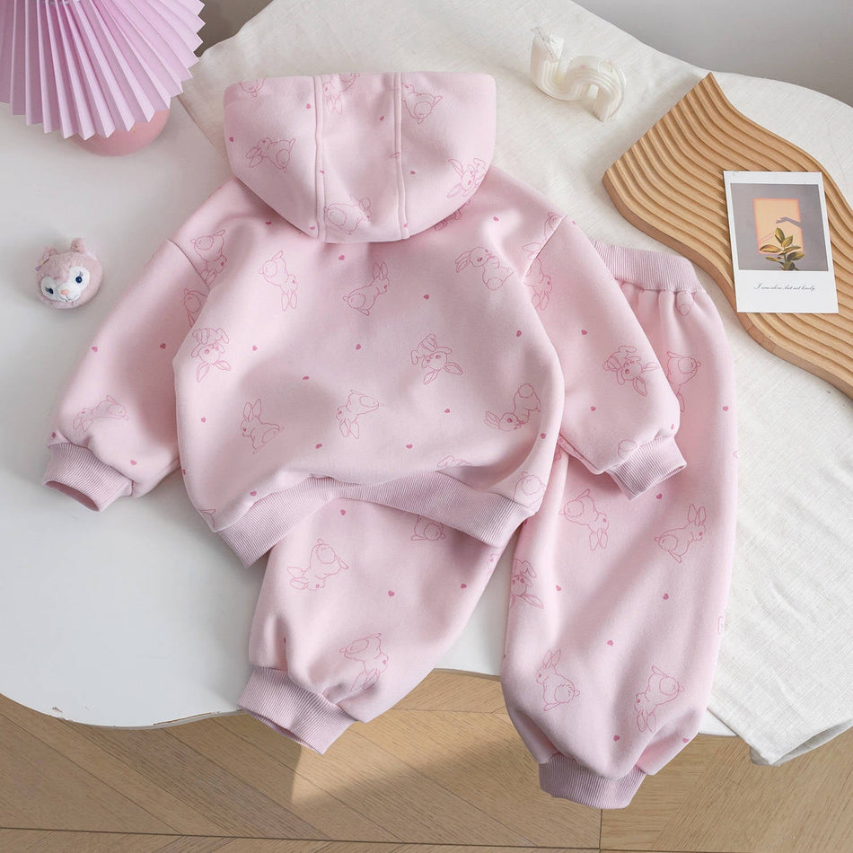 STOCK-Girls’ Pink Rabbit Sweater & Jacket Two-Piece Set