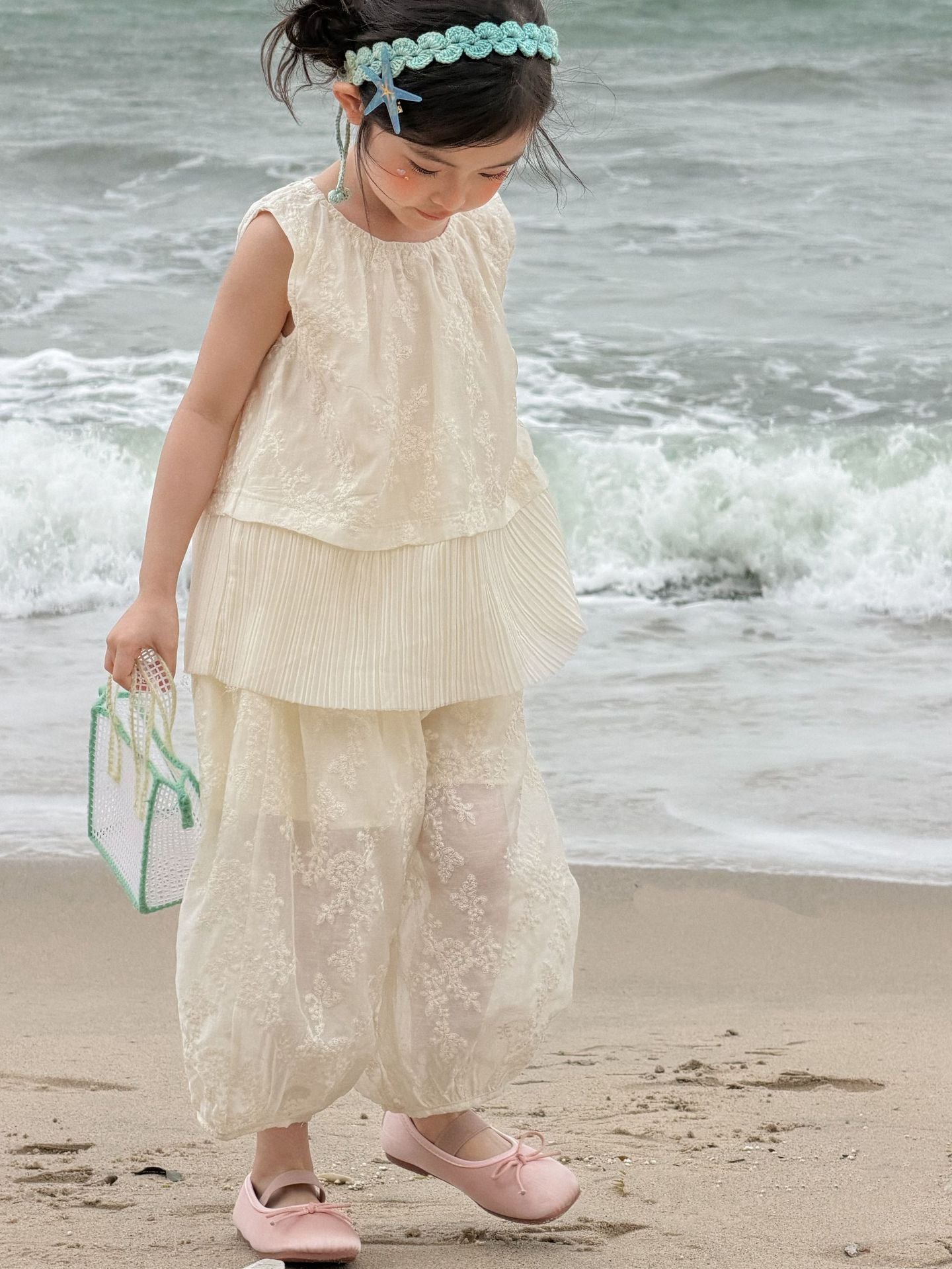 Girls Lace Embroidery Vest Pants Set Summer 2026 – Summer Kids Fashion Nepal | Tudoholic