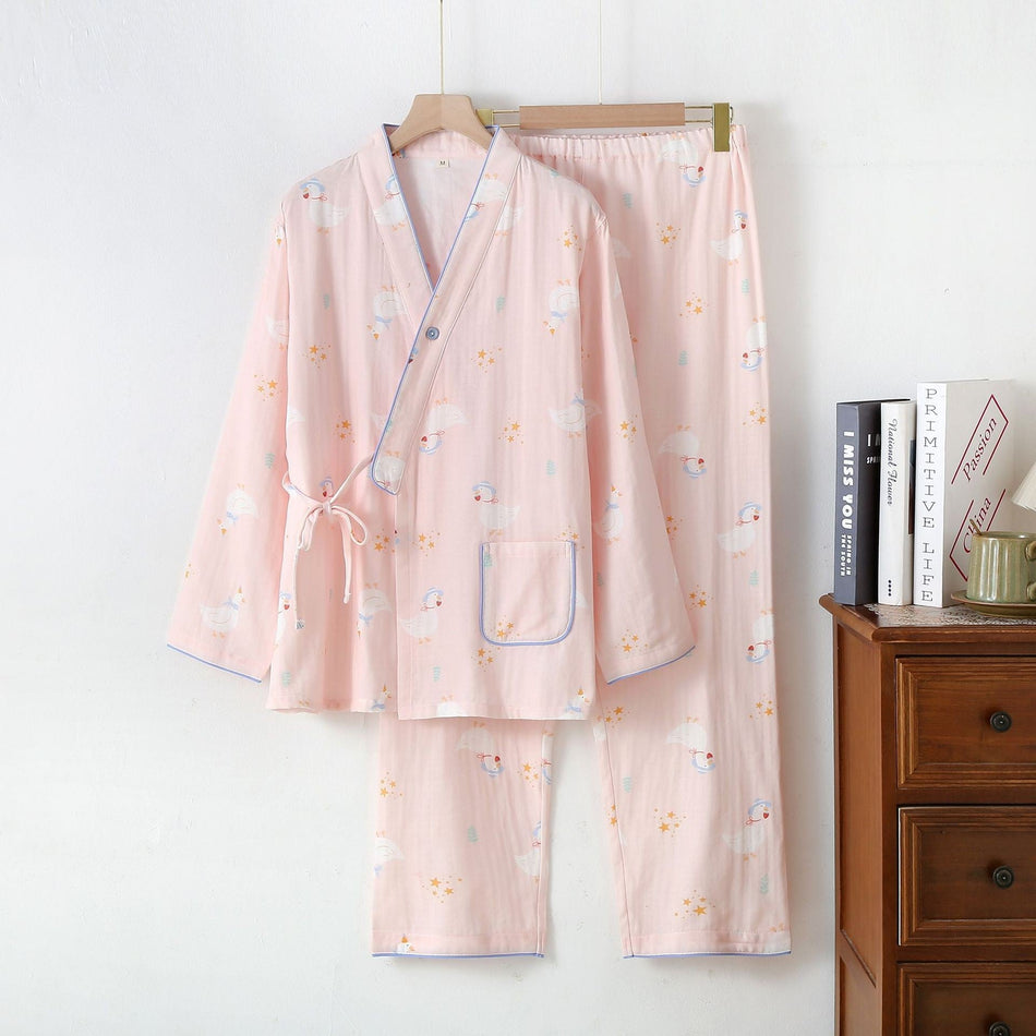 Pink Cole Duck Adjustable Cotton Double Gauze Maternity and Nursing Pajamas