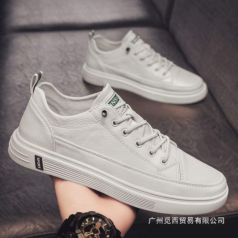 Men’s Spring Leather Sneakers – Trendy White Casual Shoes