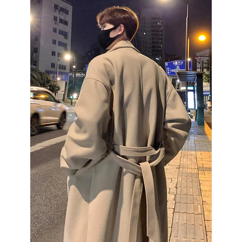 Mens British Style Mid-Length Woolen Coat Autumn Windbreaker