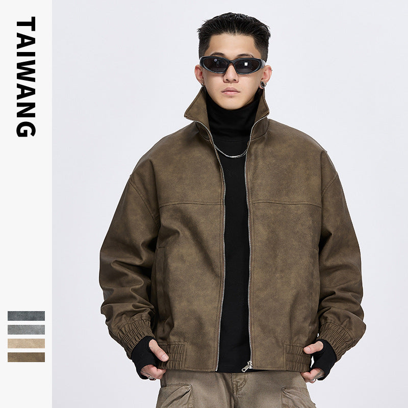 Men’s 2025 Retro Stand-Collar PU Leather Motorcycle Jacket