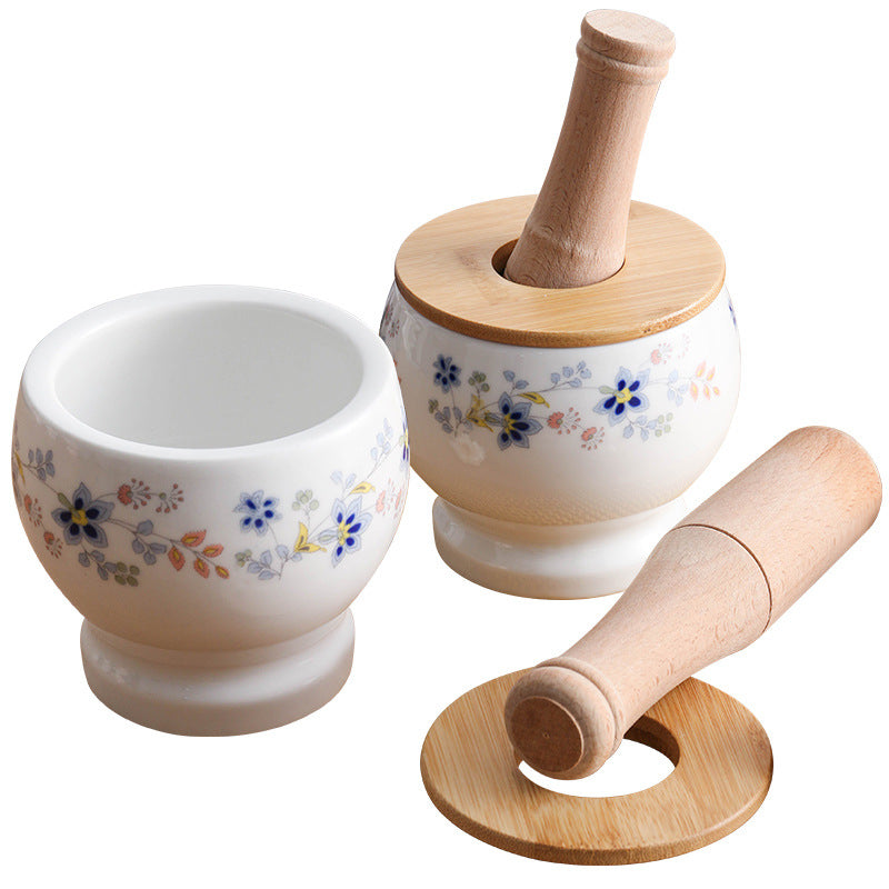 Kitchen Garlic Masher Ceramic Mortar Household Grinding Tool