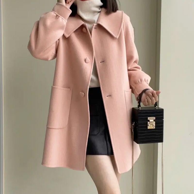 Women’s Mid-Length Love Buckle Woolen Coat