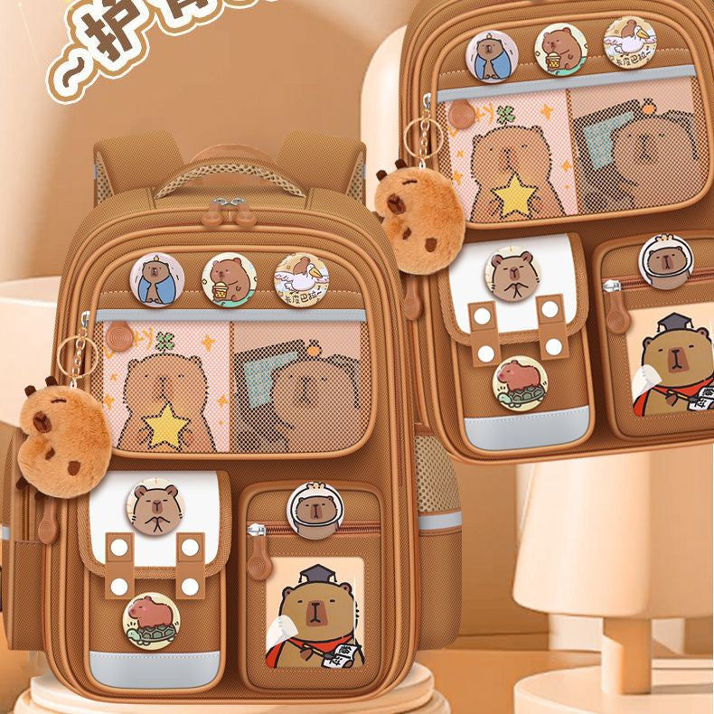 Capibara Kids’ Cartoon Schoolbag – Spine Safe Backpack