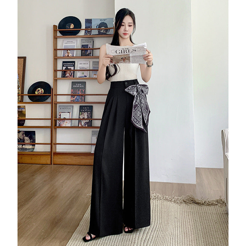 STOCK-Silk Scarf Wide-Leg Suit Pants for Women