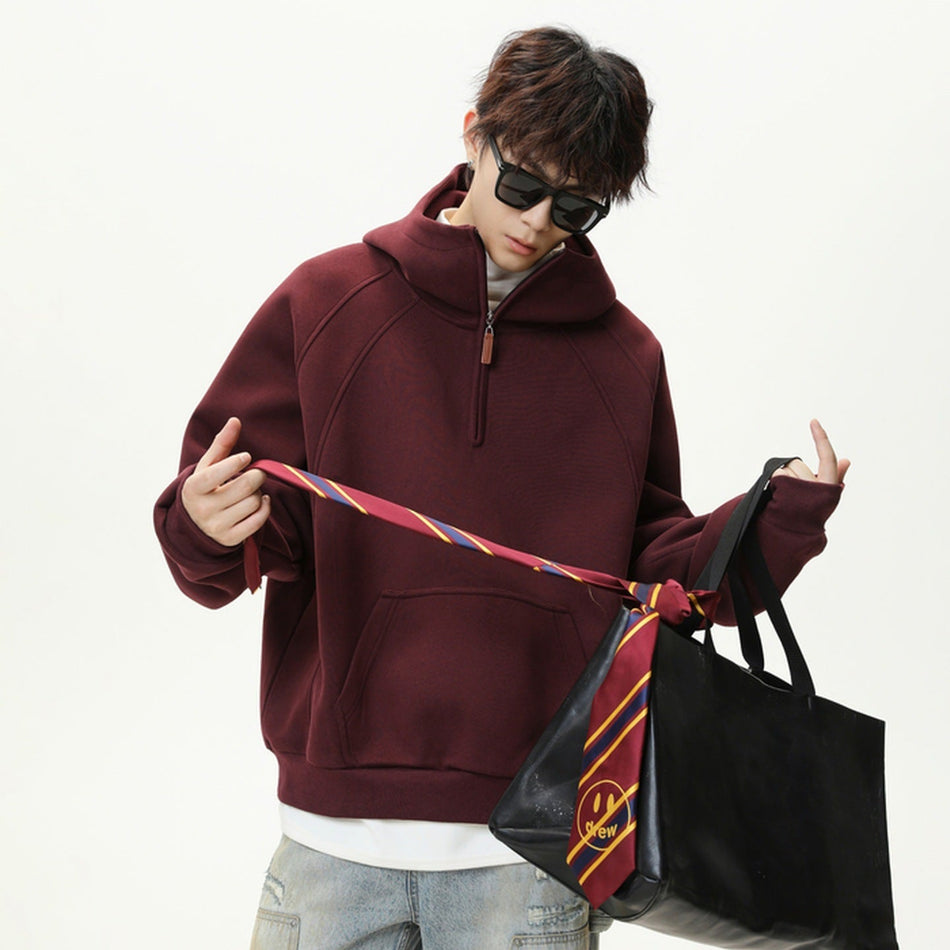 Men’s 3D Split Half-Zip Thickened Hooded Sweatshirt