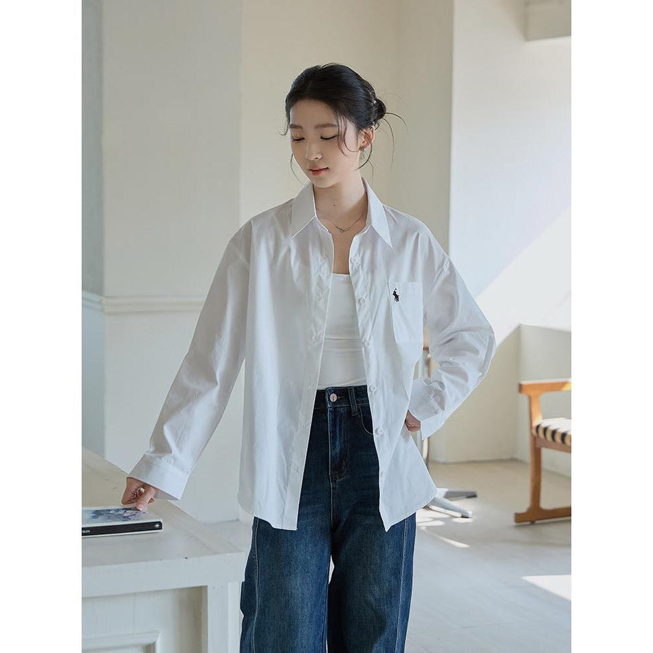 Women’s White Long-Sleeve Shirt – Light Luxury 2026