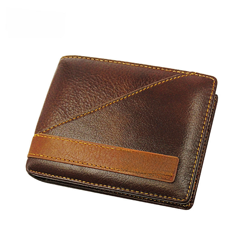 STOCK-Men’s Retro Cowhide Wallet - Multi-Card & Silver Short Bag