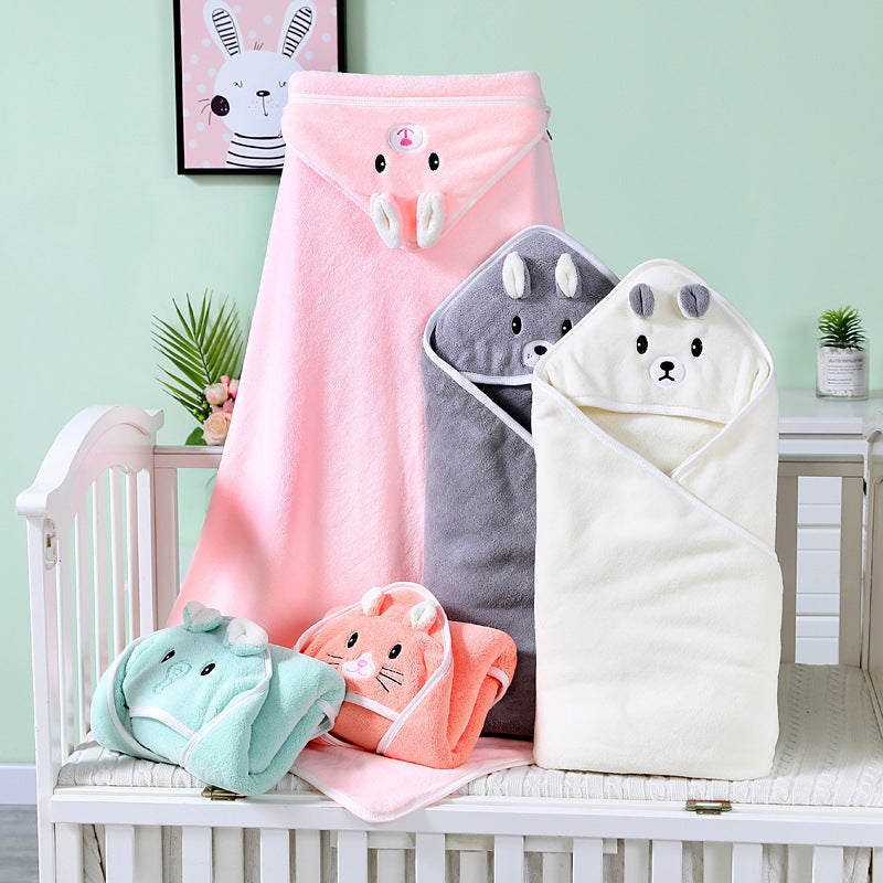 Baby Hooded Coral Fleece Bath Towel Embroidered