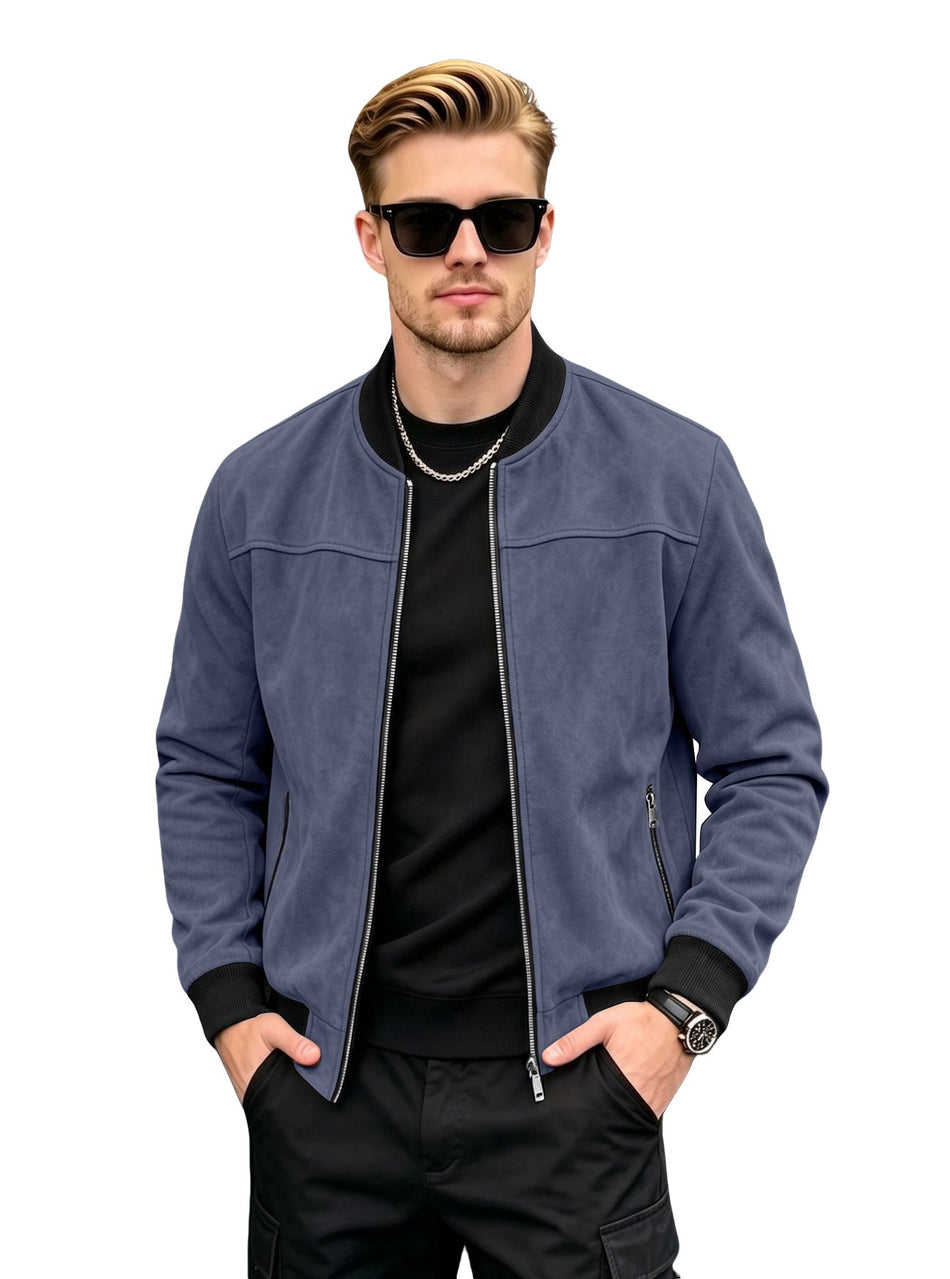 Men's Suede Pilot Jacket Stand Collar Retro Bomber