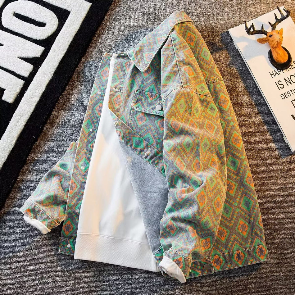 Men’s Cashew Flower Denim Jacket Retro Style 2026