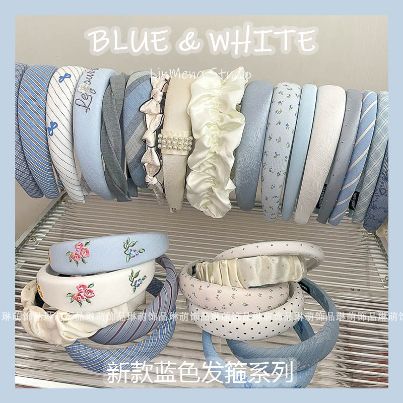 Cream Blue High Cranial Headband – Trendy Hair Accessory