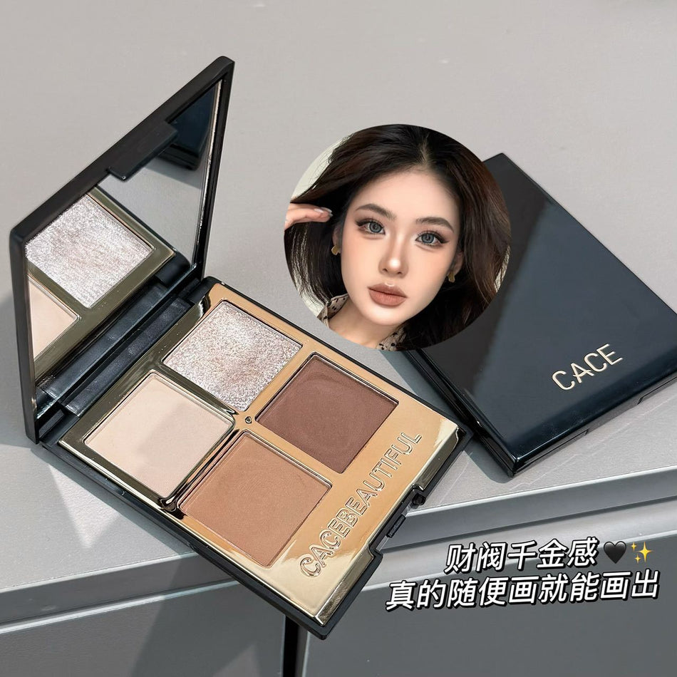 CACE Black Gold 4-Color Eyeshadow Palette – Pearlescent & Matte