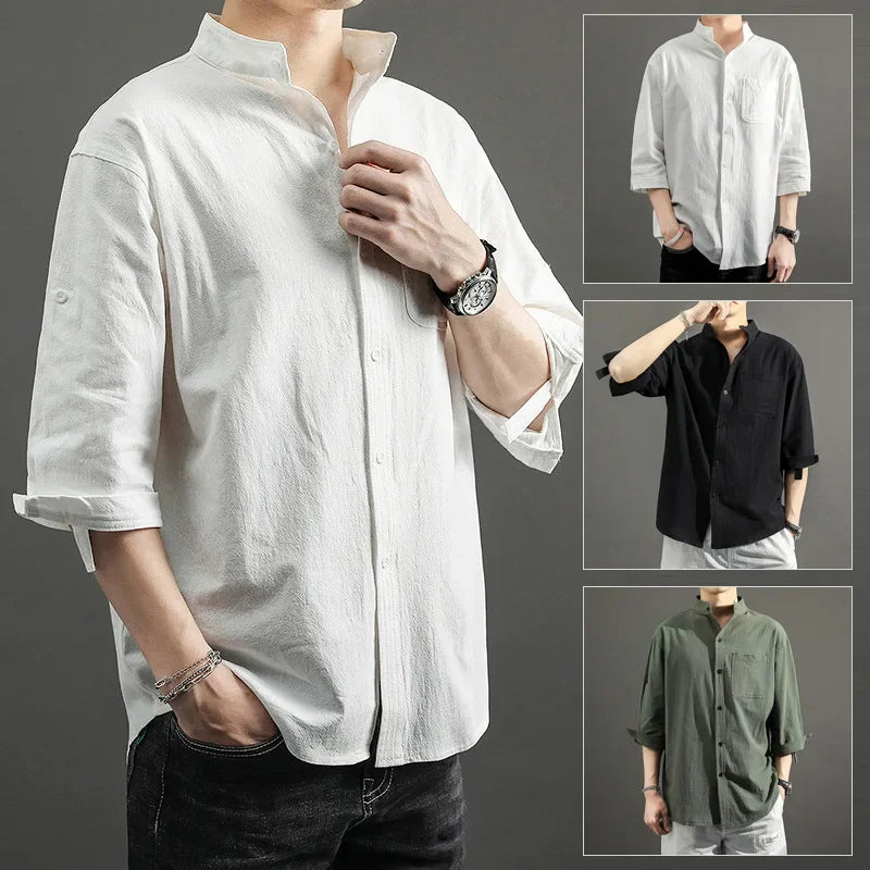 STOCK-Linen Shirt – Casual Chinese-Style All-Match Top