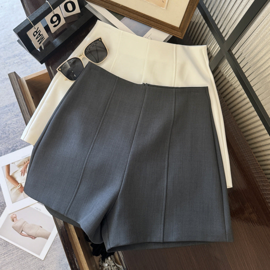 Grey High Waist A Line Suit Shorts Women Casual