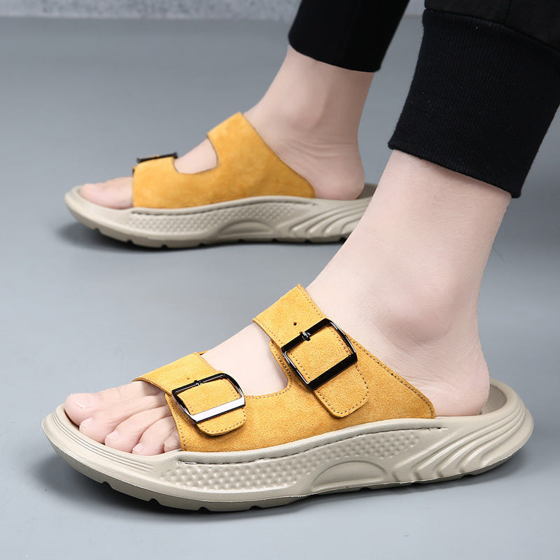 Men’s Leather Sandals | Genuine Leather, Thick Sole Slides