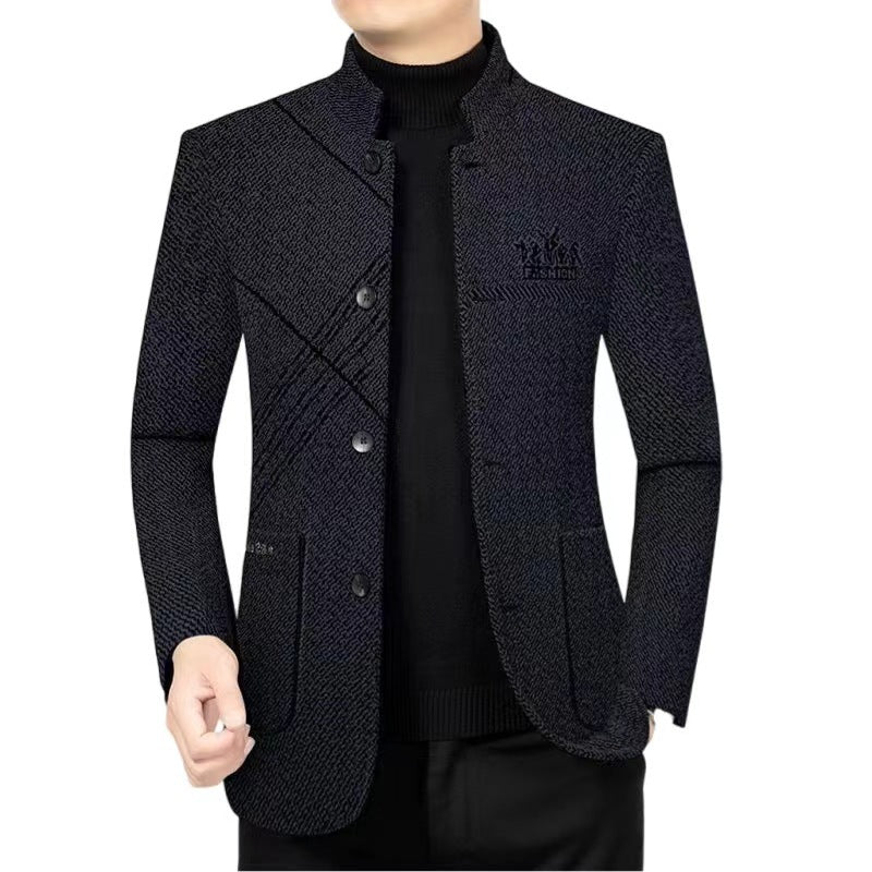 INSTOCK-Men's Woolen Coat  Middle-Aged Stand Collar Padded Dad