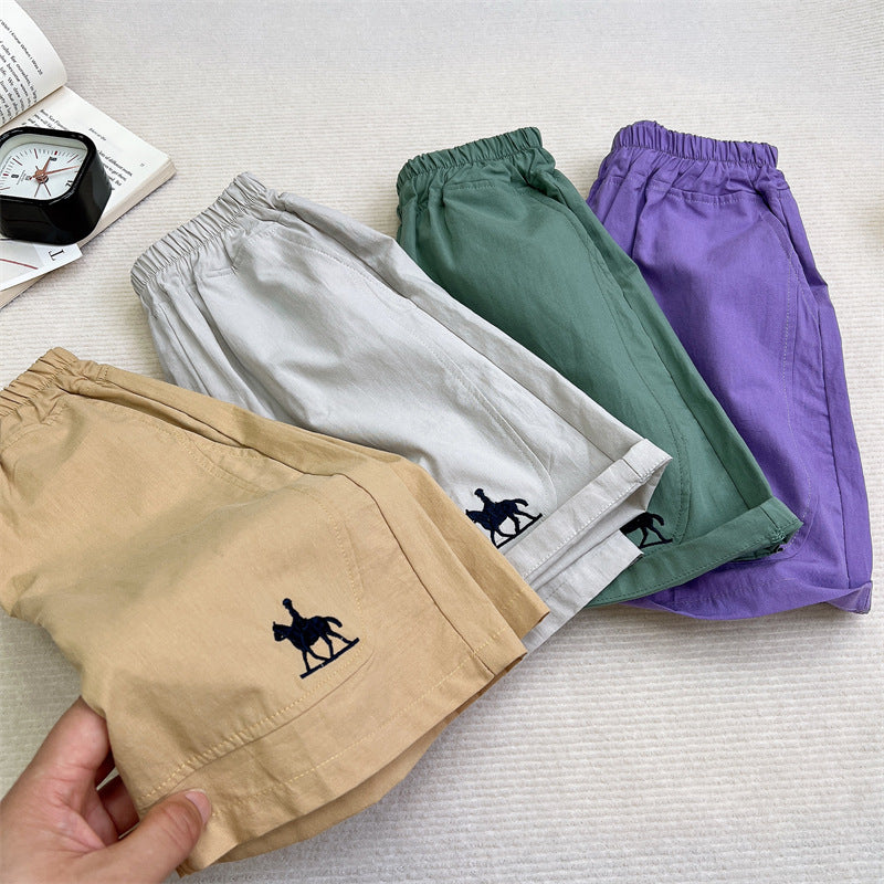 Korean Style Cotton Embroidered Boys Summer Loose Shorts