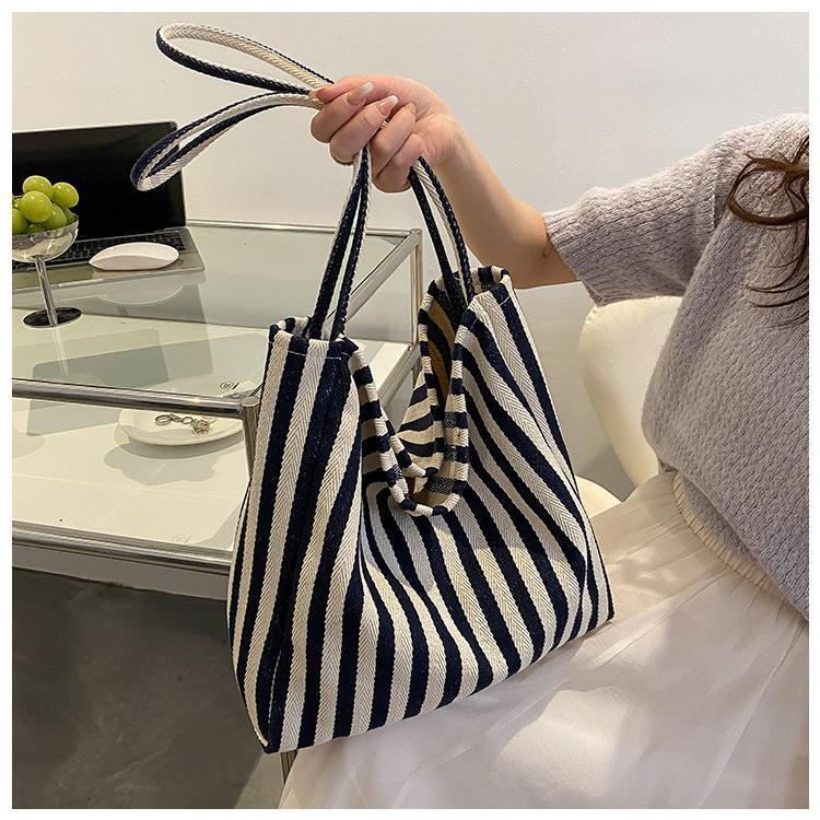 Korean Vintage Striped Large Capacity Shoulder Bag for Women