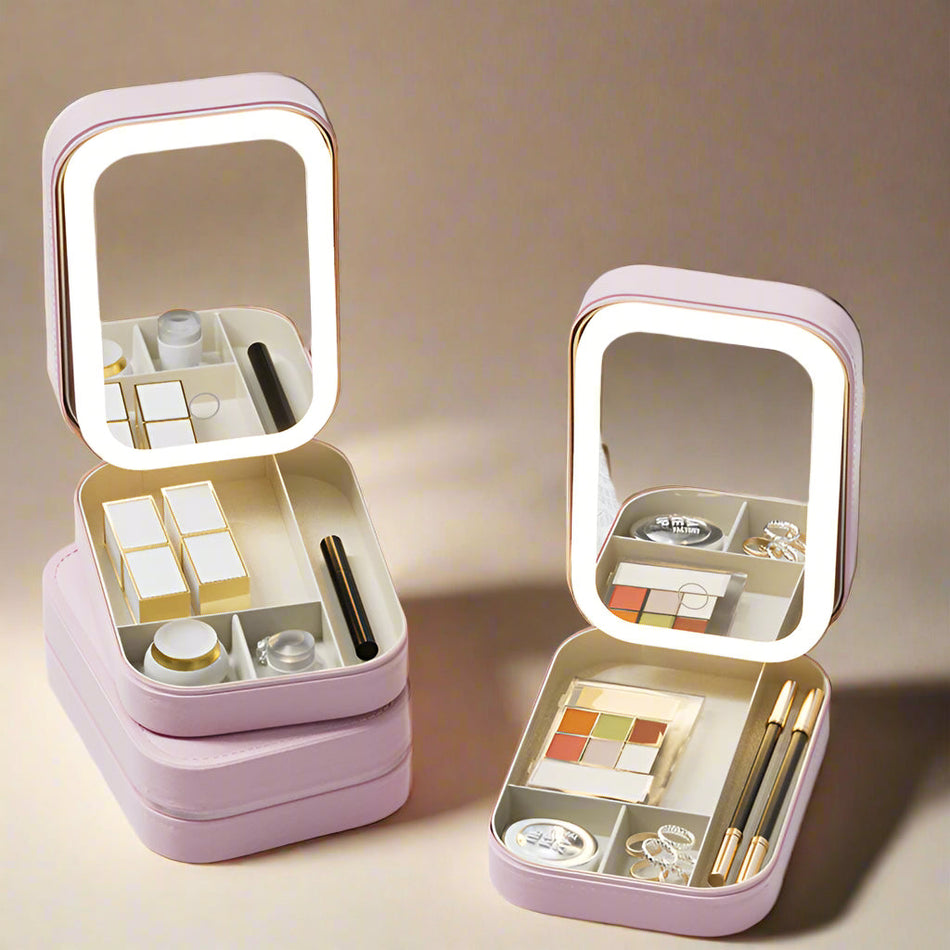Portable Lighted Makeup Mirror Storage Box
