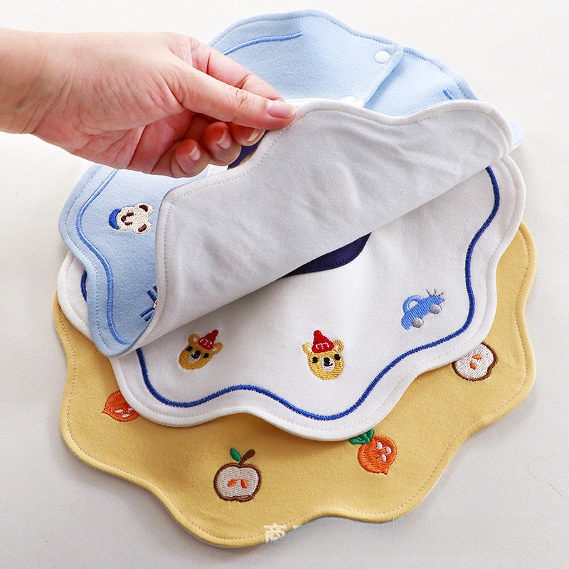 Waterproof Cotton Baby Bib – Embroidered Slip-On Design