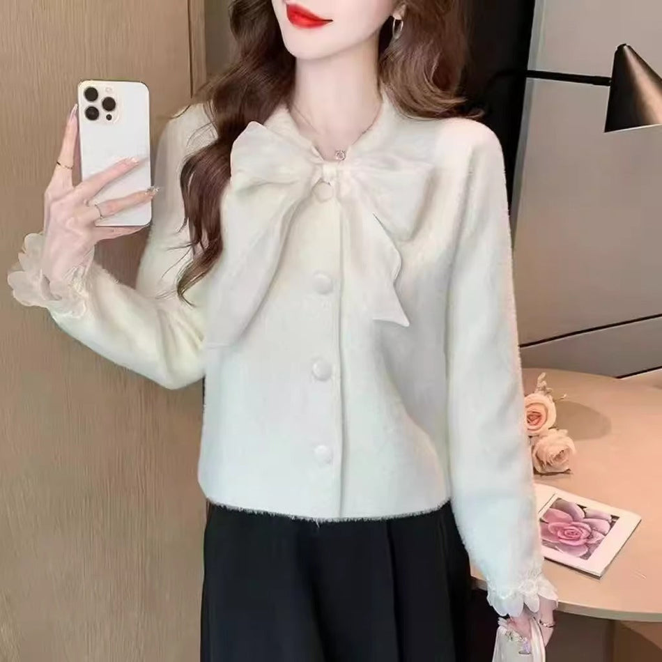 Tweed Bow Knit Cardigan