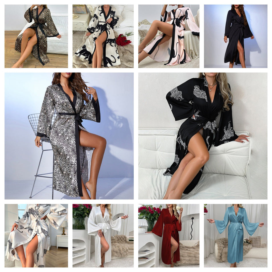 Women’s Satin Long Robe with Tie Waist