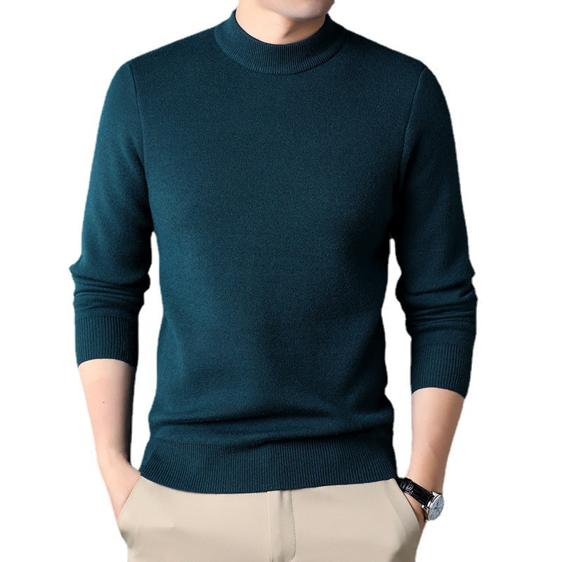 Men’s Fleece-Lined Half-High Neck Sweater Winter Warm Top