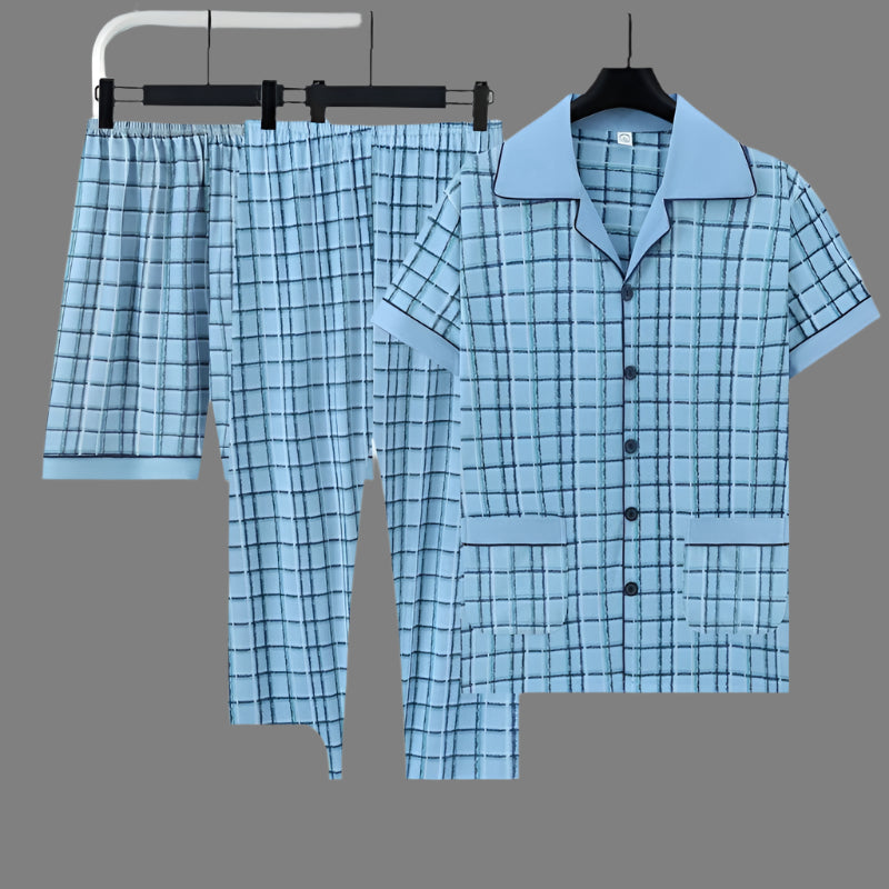 Men’s Cotton 3-Piece Pajama Set – Plus Size Summer Wear