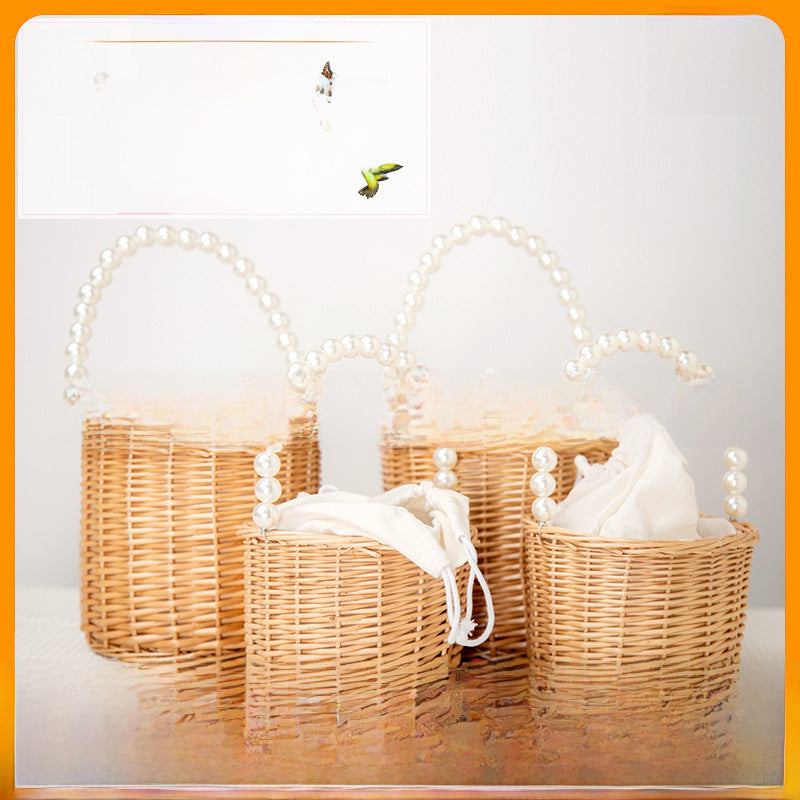 Korean Pearl Handle Willow Flower Basket | Gift Basket