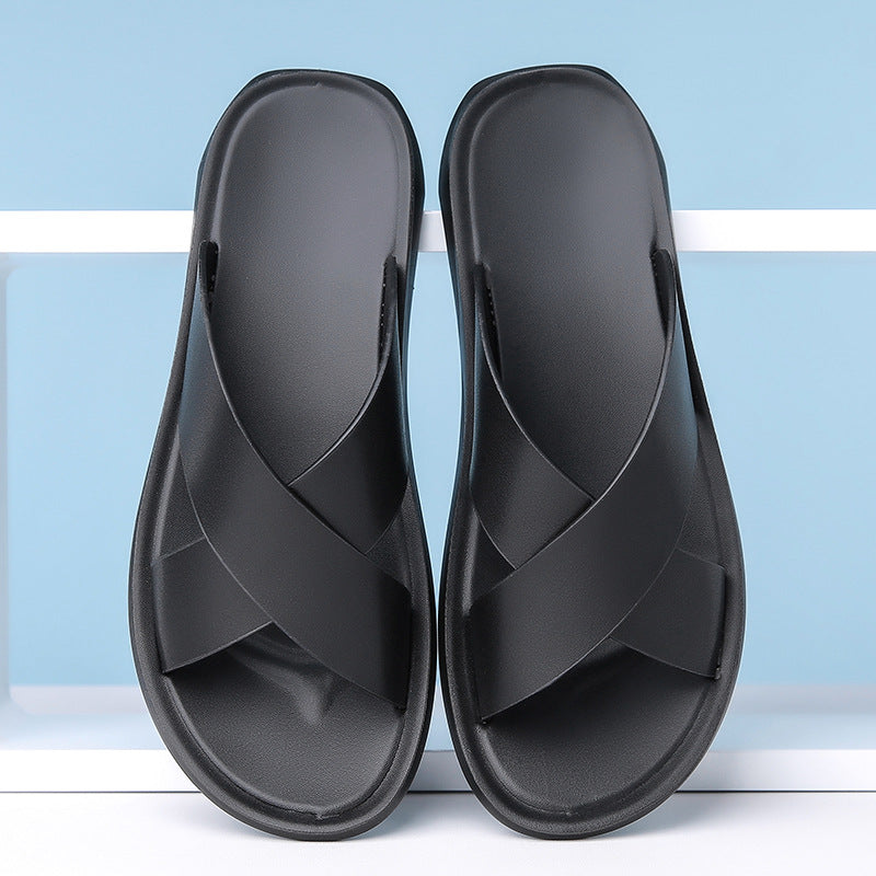 INSTOCK-TEMU Men’s Korean-Style Leather Slippers | Plus Size