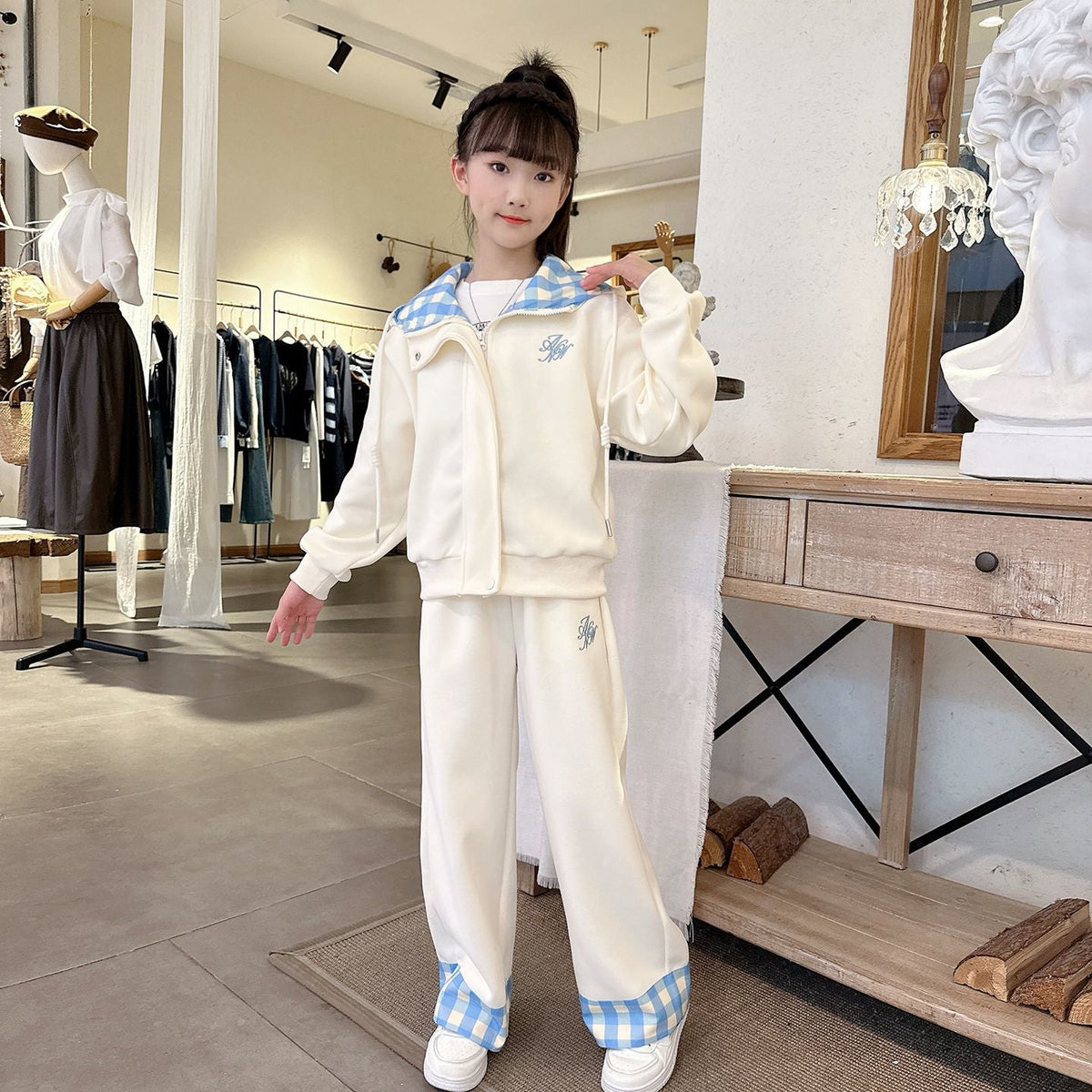 Girls Plaid Cardigan Two-Piece Set – Korean Preppy Kids Clothes Nepal | Tudoholic